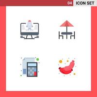 4 Universal Flat Icons Set for Web and Mobile Applications computer file diner table paper Editable Vector Design Elements