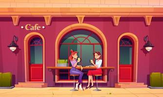 chicas en la terraza del café al aire libre. las mujeres beben te vector