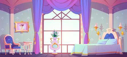 Princess bedroom interior, empty vintage room vector