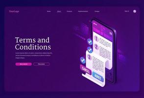 Terms and conditions isometric landing page banner vector