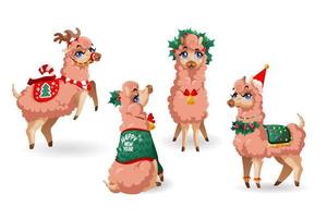 Cute llama character with New Year decoration vector