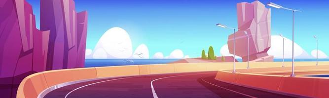 Car overpass road on sea shore with mountains vector