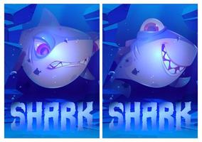 tiburón enojado y feliz bajo el agua en el océano vector