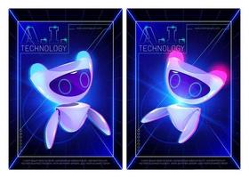 AI technology posters with cute robot character vector