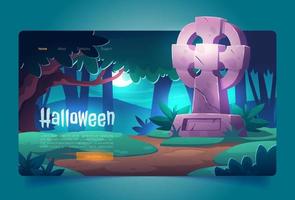 Halloween cartoon landing page, night cemetery vector