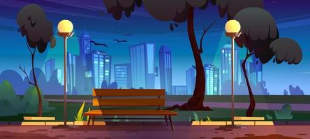 Night city park with bench summer scenery view vector