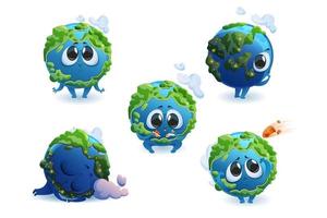 Planet Earth character with different emotions vector