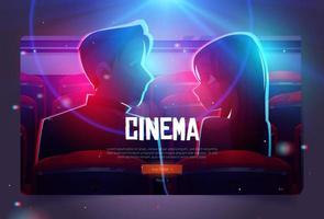 Cinema cartoon web banner, couple in movie theater vector