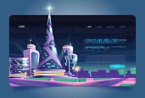 Smart city cartoon landing, futuristic buildings vector