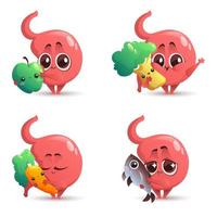 Cute stomach character with healthy food vector