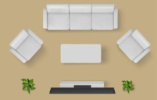 Living room with white furniture and tv top view vector