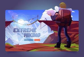 Extreme hiking cartoon landing page with traveler vector