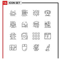 Mobile Interface Outline Set of 16 Pictograms of interior decorate fat shield protection Editable Vector Design Elements