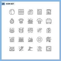 Modern Set of 25 Lines Pictograph of browse study bag notes academy Editable Vector Design Elements