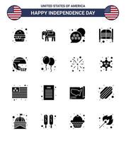 16 USA Solid Glyph Signs Independence Day Celebration Symbols of football entrance usa day doors Editable USA Day Vector Design Elements