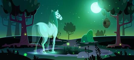Banner of mystery with horse ghost in forest vector