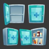 First aid kit, medicine box with pharmacy, drugs vector