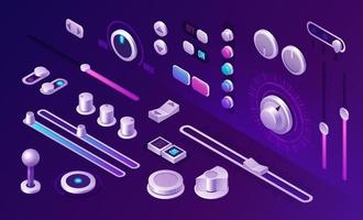 Isometric buttons, control panel app interface vector