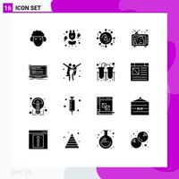 Group of 16 Solid Glyphs Signs and Symbols for computer code internet advertising paint art Editable Vector Design Elements