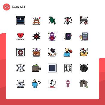 paquete de interfaz de usuario de 25 colores planos básicos de línea rellena de distancia de mapa bangladesh elementos de diseño vectorial editables de objetivo web vector
