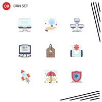 Mobile Interface Flat Color Set of 9 Pictograms of product web design database web computer Editable Vector Design Elements