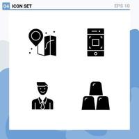 Set of 4 Modern UI Icons Symbols Signs for beach job camera technology selection Editable Vector Design Elements