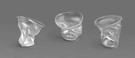 Used plastic cups, transparent disposable glasses vector