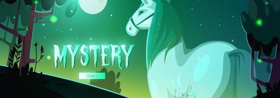 Banner of mystery with horse ghost in forest vector