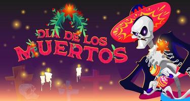 Dia de los muertos cartoon banner, Mexican Day vector