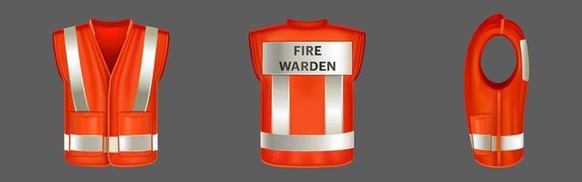 Red safety vest for fire warden vector