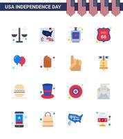 Set of 16 Modern Flats pack on USA Independence Day balloons sign alcoholic shield liquid Editable USA Day Vector Design Elements