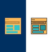 Website Browser Business Corporate Page Web Webpage  Icons Flat and Line Filled Icon Set Vector Blue Background