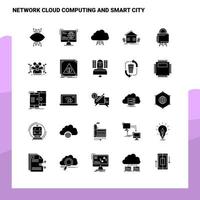 25 computación en la nube de red y conjunto de iconos de ciudad inteligente plantilla de ilustración de vector de icono de glifo sólido para ideas web y móviles para empresa comercial