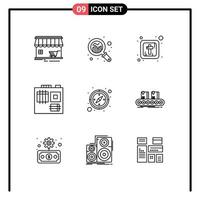 Set of 9 Vector Outlines on Grid for gps compass graph motherboard computer Editable Vector Design Elements