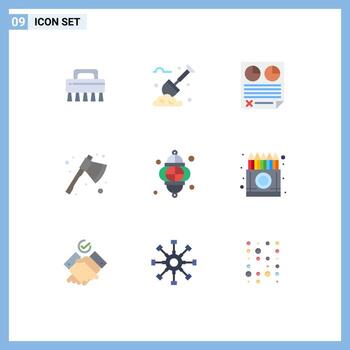 Set of 9 Vector Flat Colors on Grid for light cleaver data camping ax Editable Vector Design Elements