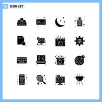 User Interface Pack of 16 Basic Solid Glyphs of research travel half moon suitcase case Editable Vector Design Elements