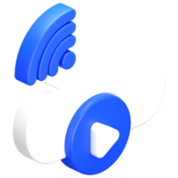 3d isometric play video with cloud wifi network icon illustration png