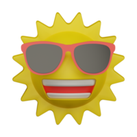 3d glimlach zon met zonnebril zomer icoon png
