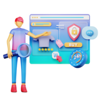 3d character searching online shop illustration png