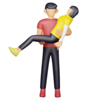 3d man character carry woman png