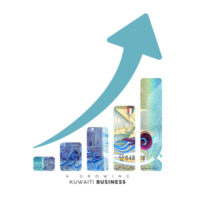 icône de l'entreprise en pleine croissance. masquage de clip de la note de dinar koweïtien sous la forme d'un graphique de croissance de l'entreprise. illustration png