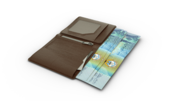 3D rendering of Kuwaiti dinar notes in wallet png