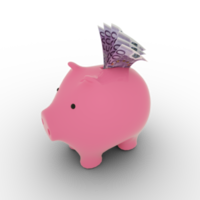 Euros inside pink Piggy Bank, money in piggy bank, savings concept, 3d rendering png