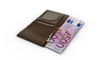 Representación 3d de billetes de euro en cartera png