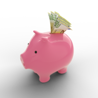 Euro notes inside pink Piggy Bank, money in piggy bank, savings concept, 3d rendering png