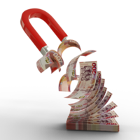 3D rendering of Horseshoe magnet attracting Ghanaian cedi notes. Attracting money concept. Strategy for a successful business png