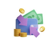 Cashback und Geld 3D-Rendering. transparenter Hintergrund. png