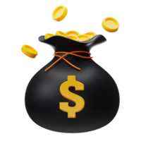 3D Money bag and dollar icon on transparent background. png