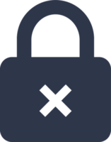 Padlock icon with cross mark symbol. Security lock sign. png