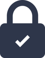 Padlock icon with check mark symbol. Security lock sign. png